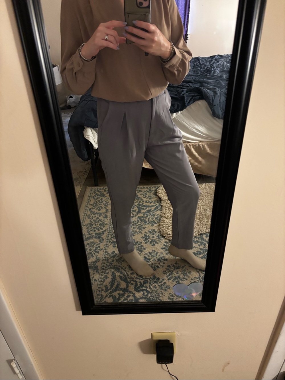 Grace Karin Tailored High-Waist Pleated Trousers - Light Gray